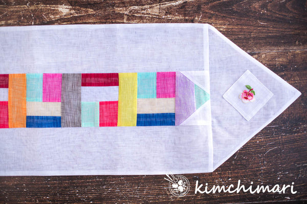 Korean Table Runner - White with Multicolor Mosaic