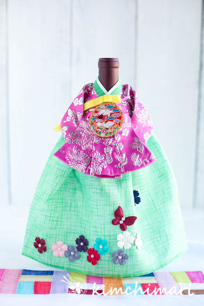 Wine cover - Korean Traditional Hanbok Dress PINK GREEN