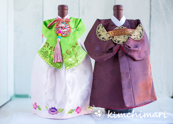 Winecover - Korean Traditional Hanbok Dress LIME GREEN and Light PINK