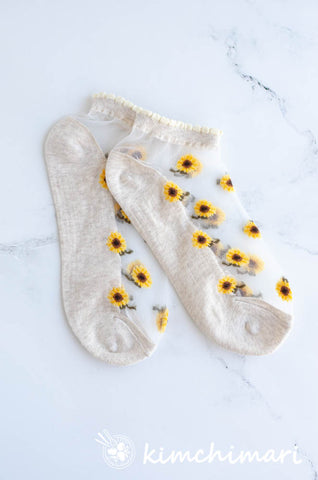 Korean Summer Lace Ankle Socks with Sunflowers