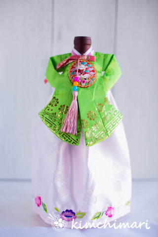 Winecover - Korean Traditional Hanbok Dress LIME GREEN and Light PINK