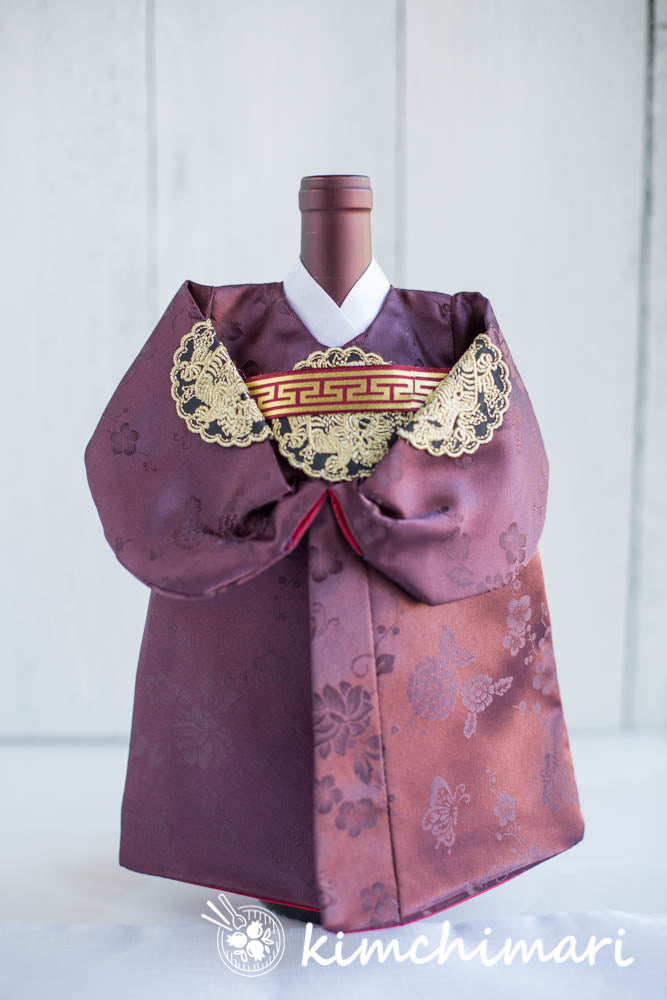 Wine cover - Korean Traditional Man Hanbok - DARK BURGUNDY